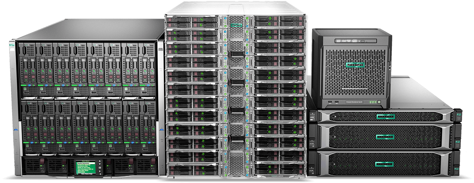 Enterprise rack servers, storage and a tower server